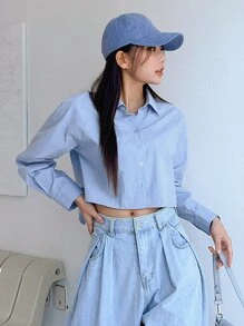 DAZY 垂墜肩鈕扣前衣 - 藍色 - 查看 4