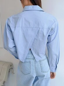 DAZY 垂墜肩鈕扣前衣 - 藍色 - 查看 6
