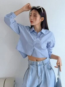 DAZY 垂墜肩鈕扣前衣 - 藍色 - 查看 1