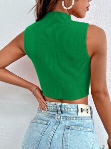 Chiquease Chain Lace Up Front Knit Top - Green - View 2