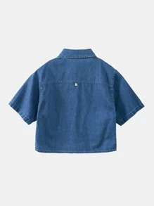 小男童卡通和標語圖案牛仔襯衫