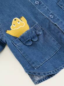 小男童卡通和標語圖案牛仔襯衫