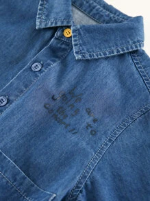 小男童卡通和標語圖案牛仔襯衫