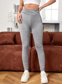 SHEIN EZwear 素色寬腰帶緊身打底褲