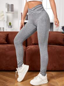 SHEIN EZwear 素色寬腰帶緊身打底褲