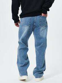 Men Plus Cotton Ripped Frayed Straight Leg Jeans