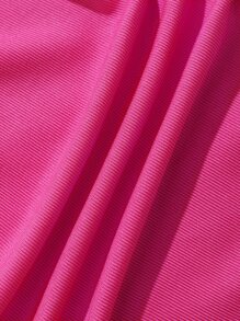 SHEIN EZwear Bộ đồ hai mảnh nữ Gân đan màu trơn Giải trí - Màu Hồng Tươi - Xem 5