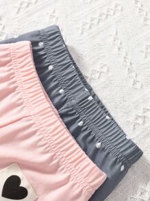 嬰兒2入組愛心圖案貼布細節長褲 - 彩色 - 查看 3