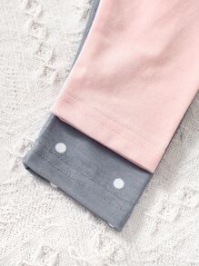 嬰兒2入組愛心圖案貼布細節長褲 - 彩色 - 查看 5