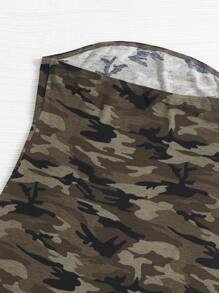 SHEIN EZwear 大碼戶外運動風迷彩印花高衩抹胸洋裝