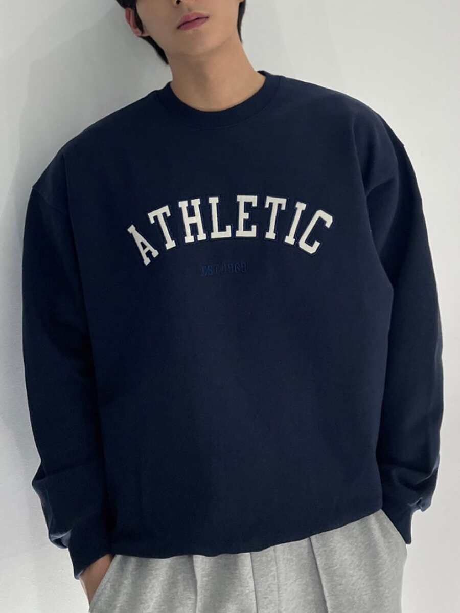 DAZY Men 1pc Letter Graphic Drop Shoulder Sweatshirt - Navy Blue - View 1