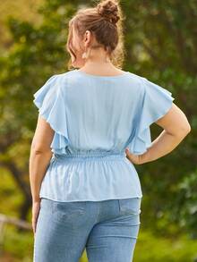 S BETRO Blusa con encaje de manga mariposa - Celeste - Ver 2