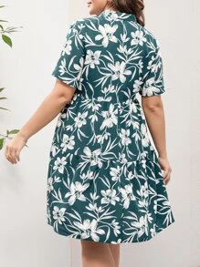 SHEIN LUNE 大碼印花缺口領連衣裙 - 彩色 - 查看 2