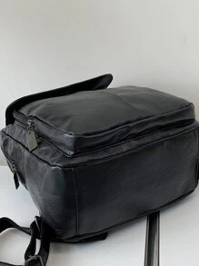 Minimalist Textured Flap Backpack - Black - View 5