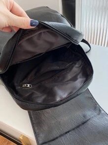 Minimalist Textured Flap Backpack - Black - View 7