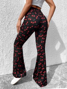 SHEIN EZwear 櫻桃圖案喇叭褲