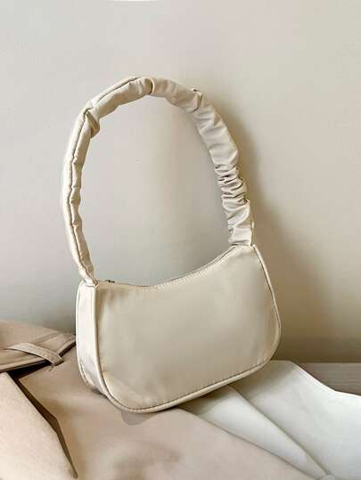 優雅布料時尚褶皺肩帶包，輕巧簡約斜挎包，適用於上班族、商務、旅行、外出、購物，全配風格