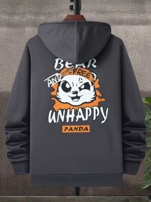 Manfinity Men Cartoon & Letter Graphic Drawstring Hoodie - Dark Grey - View 1