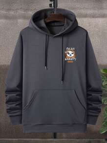 Manfinity Men Cartoon & Letter Graphic Drawstring Hoodie - Dark Grey - View 2