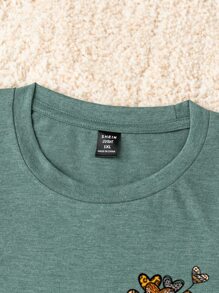 SHEIN LUNE Plus Cartoon & Slogan Graphic Tee - Green - View 5