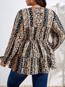 SHEIN VCAY Plus Paisley Print Peplum Blouse - Multicolor - View 2