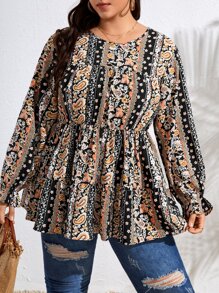 SHEIN VCAY Plus Paisley Print Peplum Blouse - Multicolor - View 5