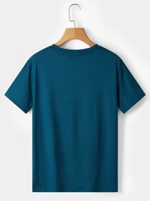 INAWLY Solid Round Neck Tee - Teal Blue - View 2
