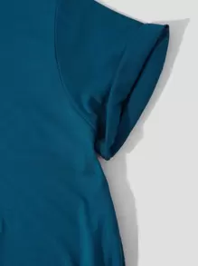 INAWLY Solid Round Neck Tee - Teal Blue - View 4