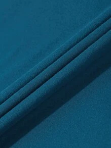 INAWLY Solid Round Neck Tee - Teal Blue - View 5