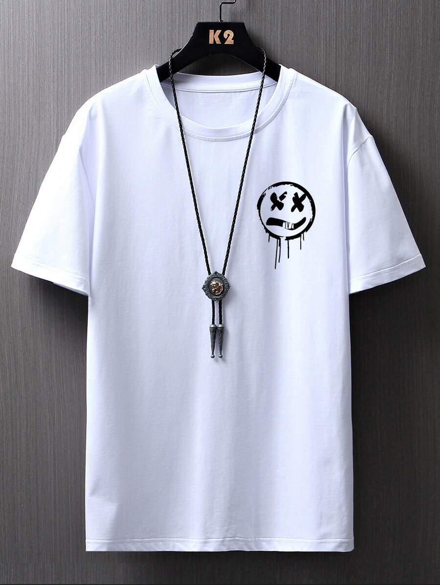 Manfinity Homme 男士表情圖案T恤 - 白色 - 查看 1