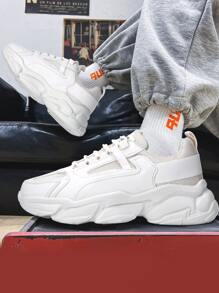 Men Letter Graphic Lace-up Front Chunky Sneakers - Beige - View 3