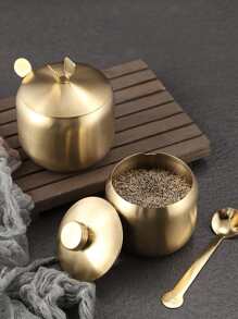 1set Stainless Steel Spice Jar With Spoon, Gold Salt Server For Kitchen - Gold - View 8