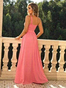 Joyfunear Vestido de un hombro de muslo con abertura