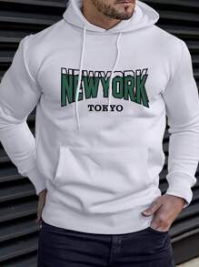 Manfinity Homme Men Letter Graphic Drawstring Hoodie - White - View 1