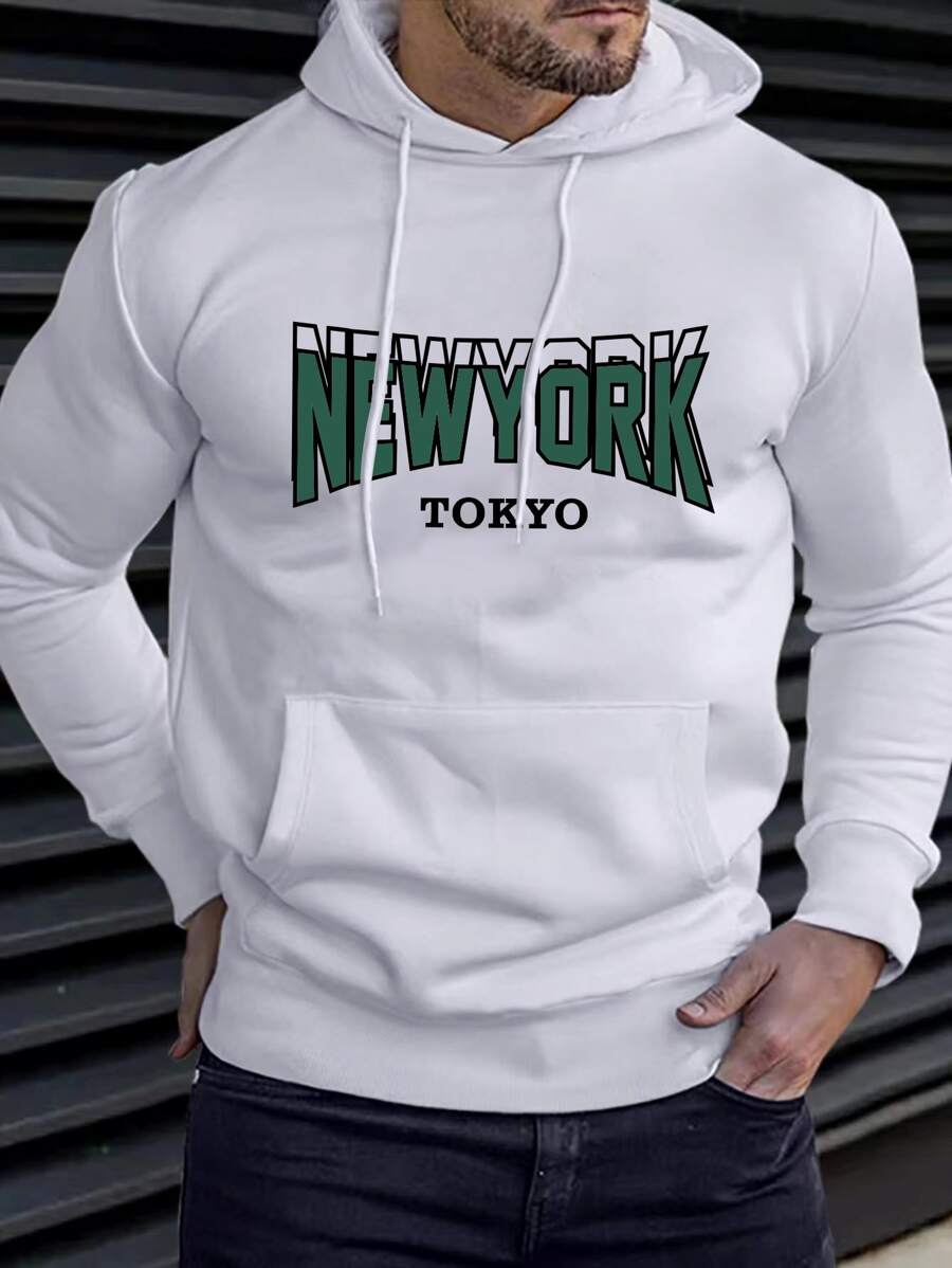 Manfinity Homme Men Letter Graphic Drawstring Hoodie - White - View 1