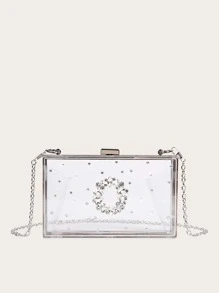 حقيبة شكل صندوق شفاف بديكور حجر الراين سلسلة - شفاف - مشاهدة 5