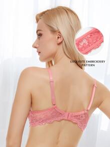 Wingslove 女士蕾丝加厚聚拢文胸，带钢圈，舒适加厚 - 西瓜粉 - 查看 2