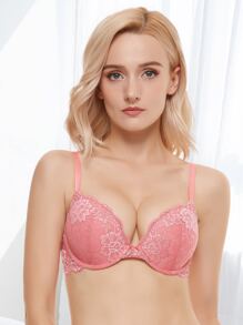 Wingslove 女士蕾丝加厚聚拢文胸，带钢圈，舒适加厚 - 西瓜粉 - 查看 3