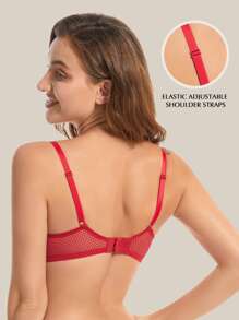 WINGSLOVE Embroidery Lace Demi Bra - Red - View 2