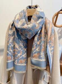 Bird & Floral Print Scarf - Multicolor - View 1