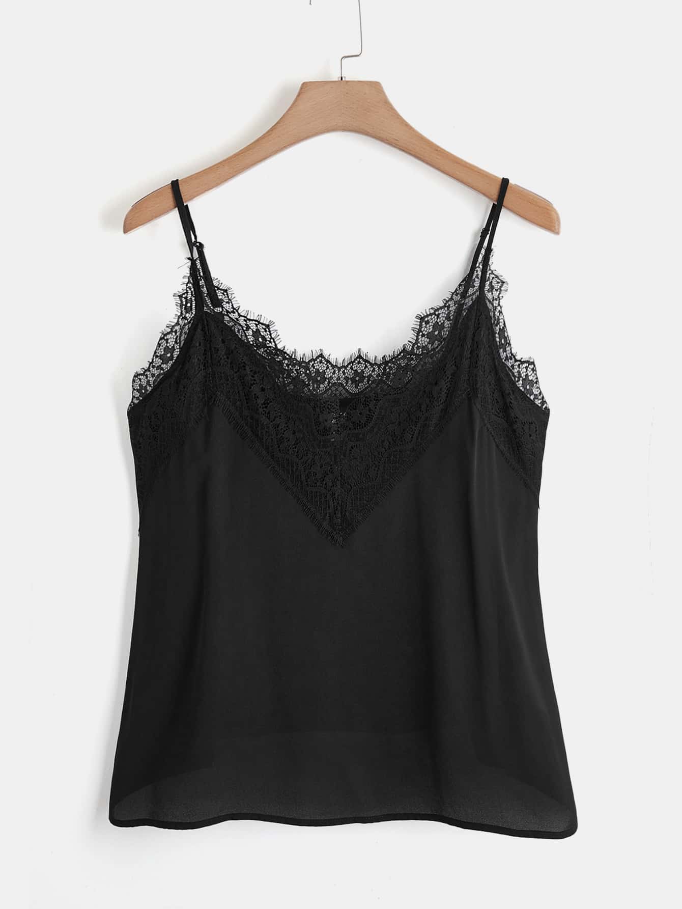 SHEIN Clasi Plus Size Women Solid Color Contrast Lace Camisole - Black - View 1