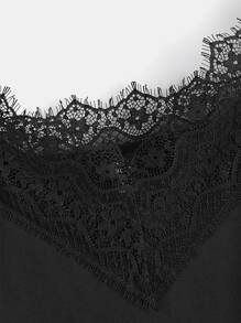 SHEIN Clasi Plus Size Women Solid Color Contrast Lace Camisole - Black - View 3