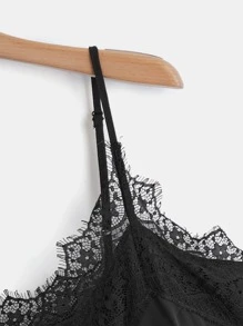 SHEIN Clasi Plus Size Women Solid Color Contrast Lace Camisole - Black - View 4