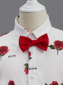 SHEIN Toddler Boys Floral Print Shirt & Shorts - Red and White - View 3