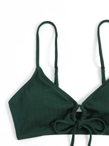 Swim Basics Summer Beach Tie Side Tanga Bikini Set - Dark Green - View 5