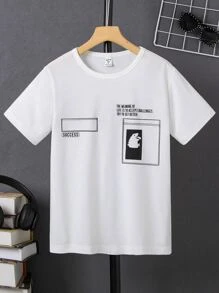 Boys Slogan & Cartoon Graphic Tee - White - View 1