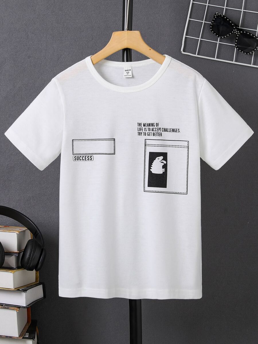Boys Slogan & Cartoon Graphic Tee - White - View 1
