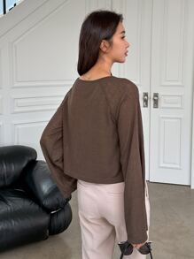 DAZY Boat Neck Raglan Sleeve Tee Fall Tops Long Sleeve Women - Coffee Brown - View 2
