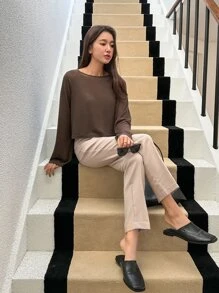 DAZY Boat Neck Raglan Sleeve Tee Fall Tops Long Sleeve Women - Coffee Brown - View 5