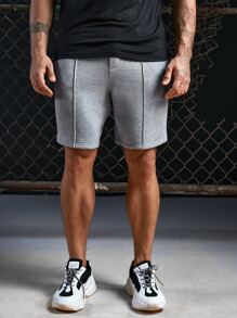 Manfinity Hombres Shorts con puntada de cintura con cordón - Gris Claro - Ver 5